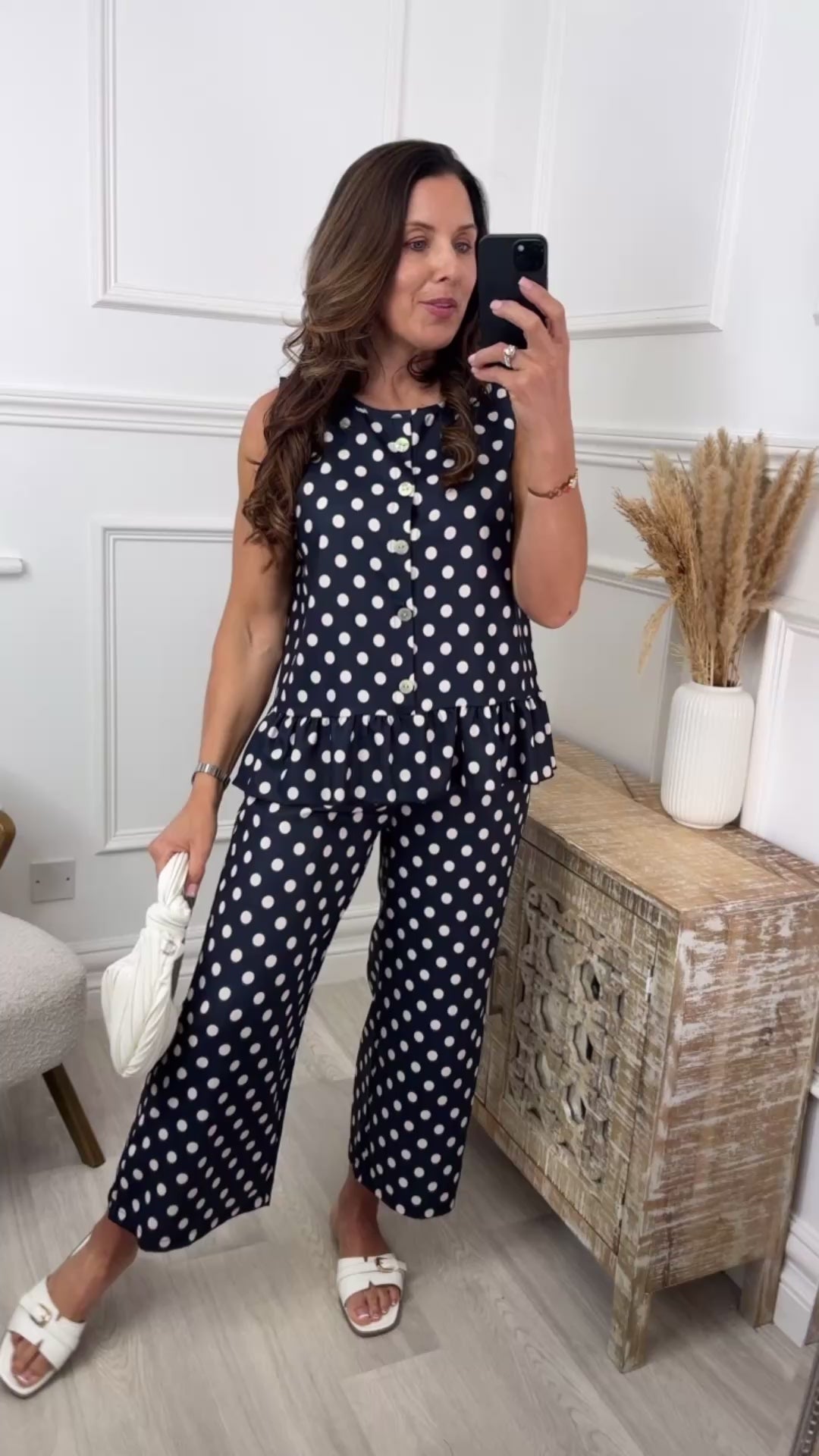 Olivia Navy Polka Frill Hem Top Set