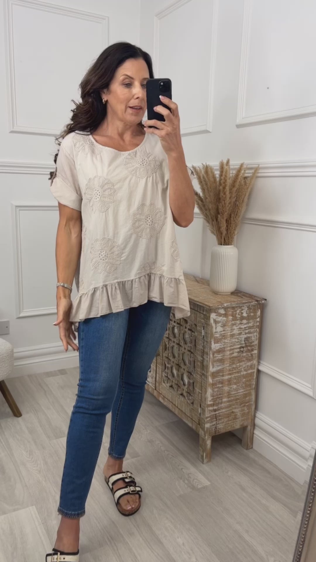 Charlene Beige Broderie Flower Blouse