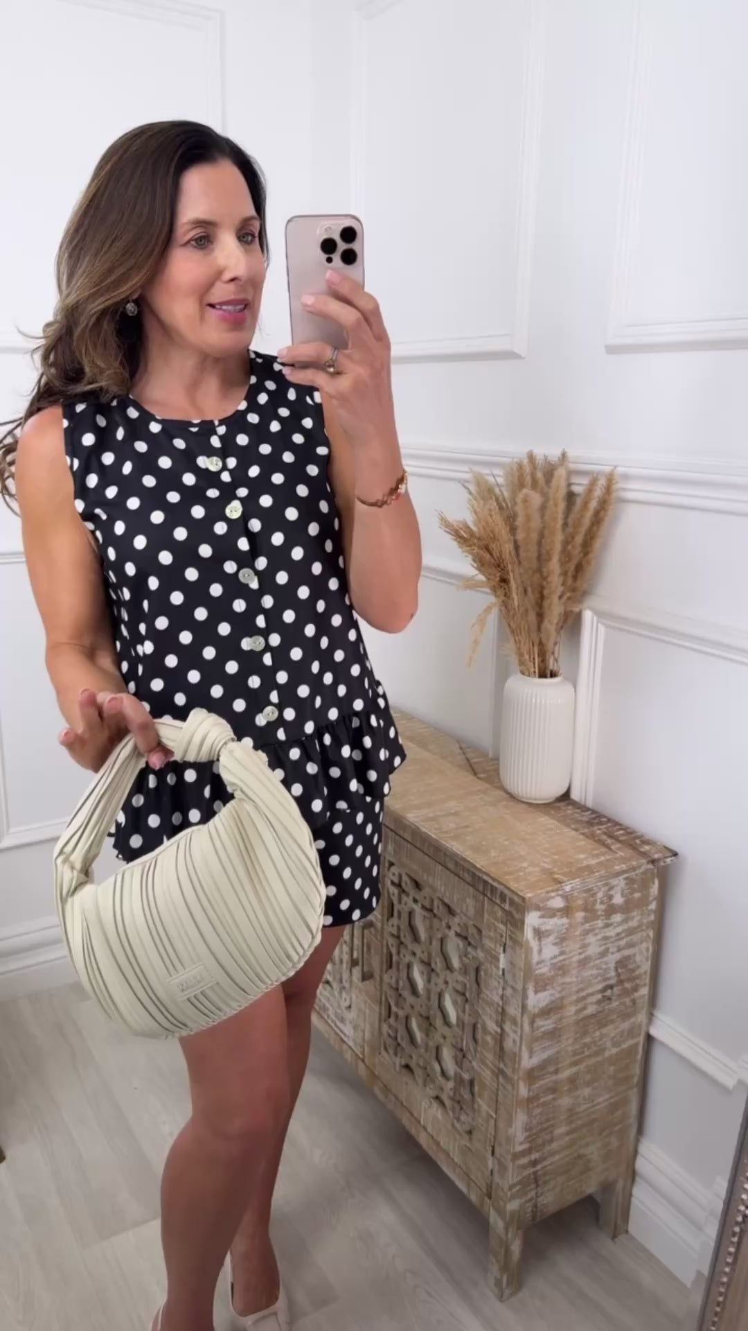 Carrie Navy Polka Frill Hem Shorts Set