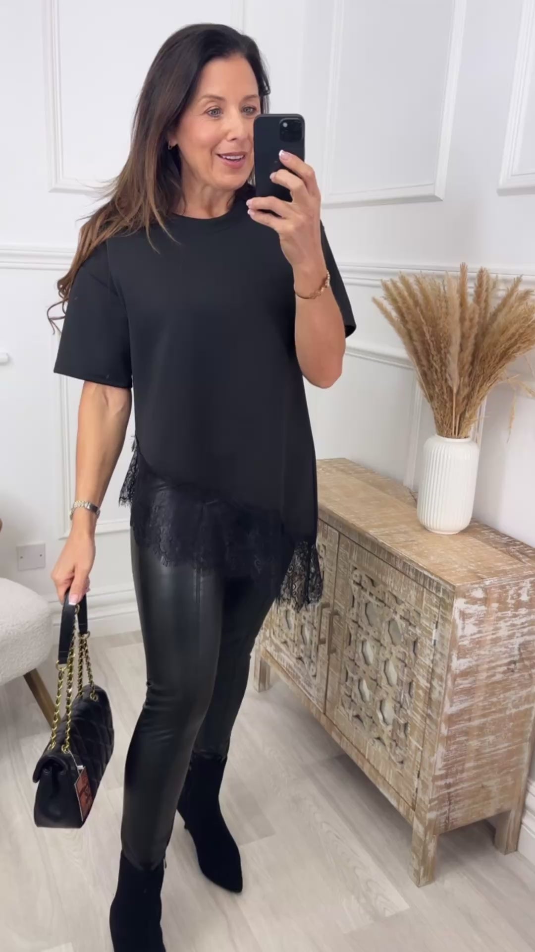 Shaun Black Asymmetric Lace Hem Top