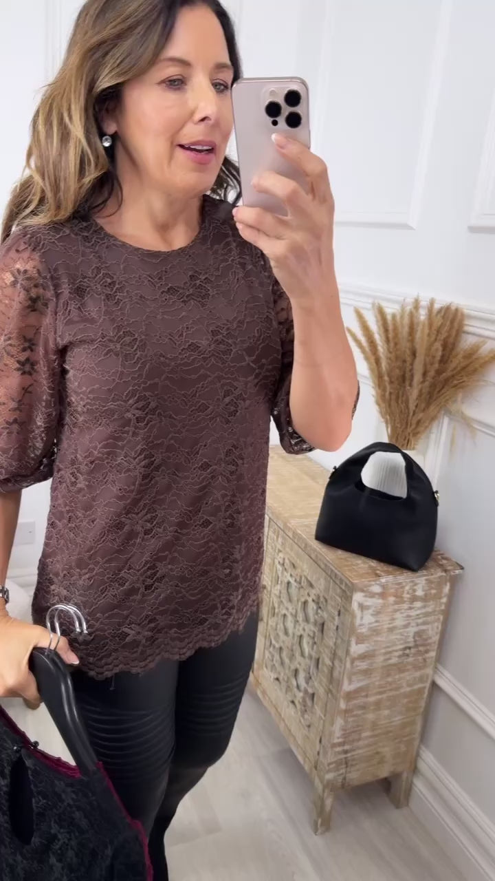 Billie Brown Lace Lined Top
