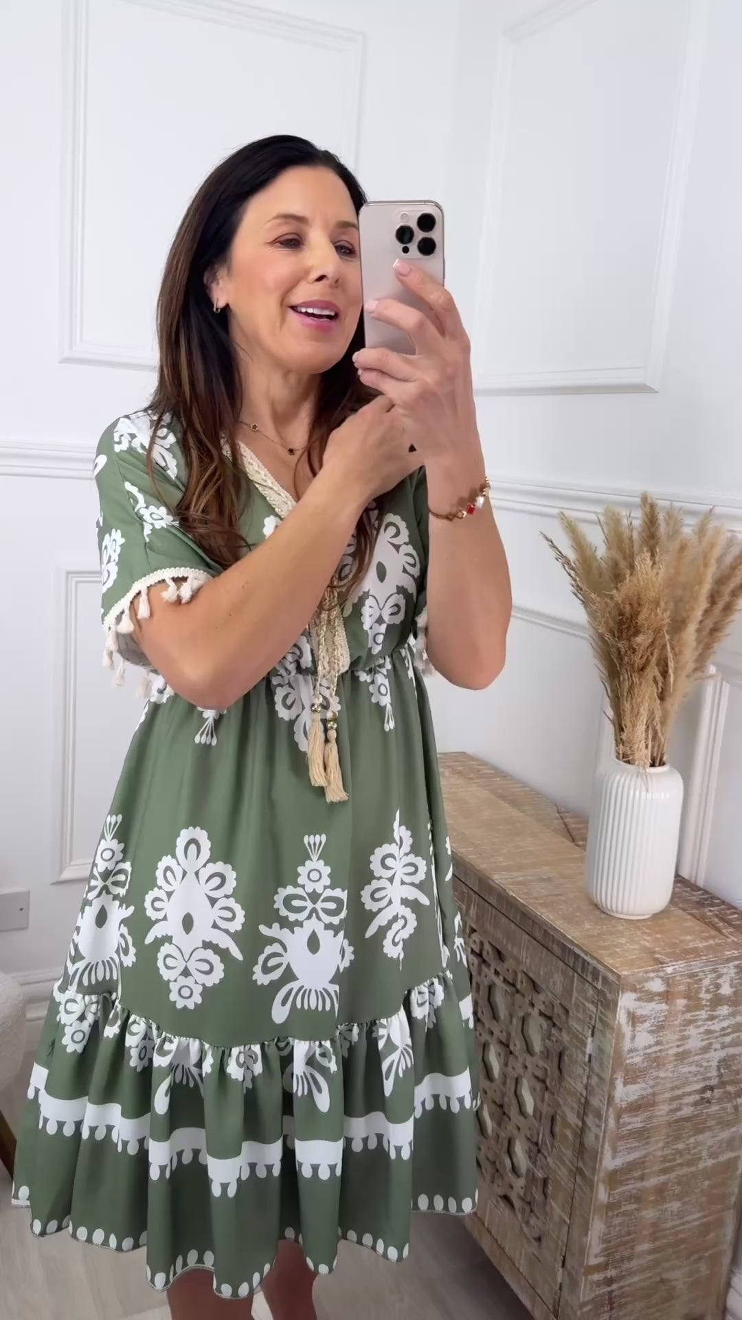 Ginny Khaki Ethnic Print Caftan Dress