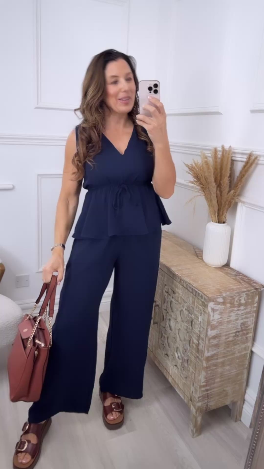 Melanie Navy V Neck Set
