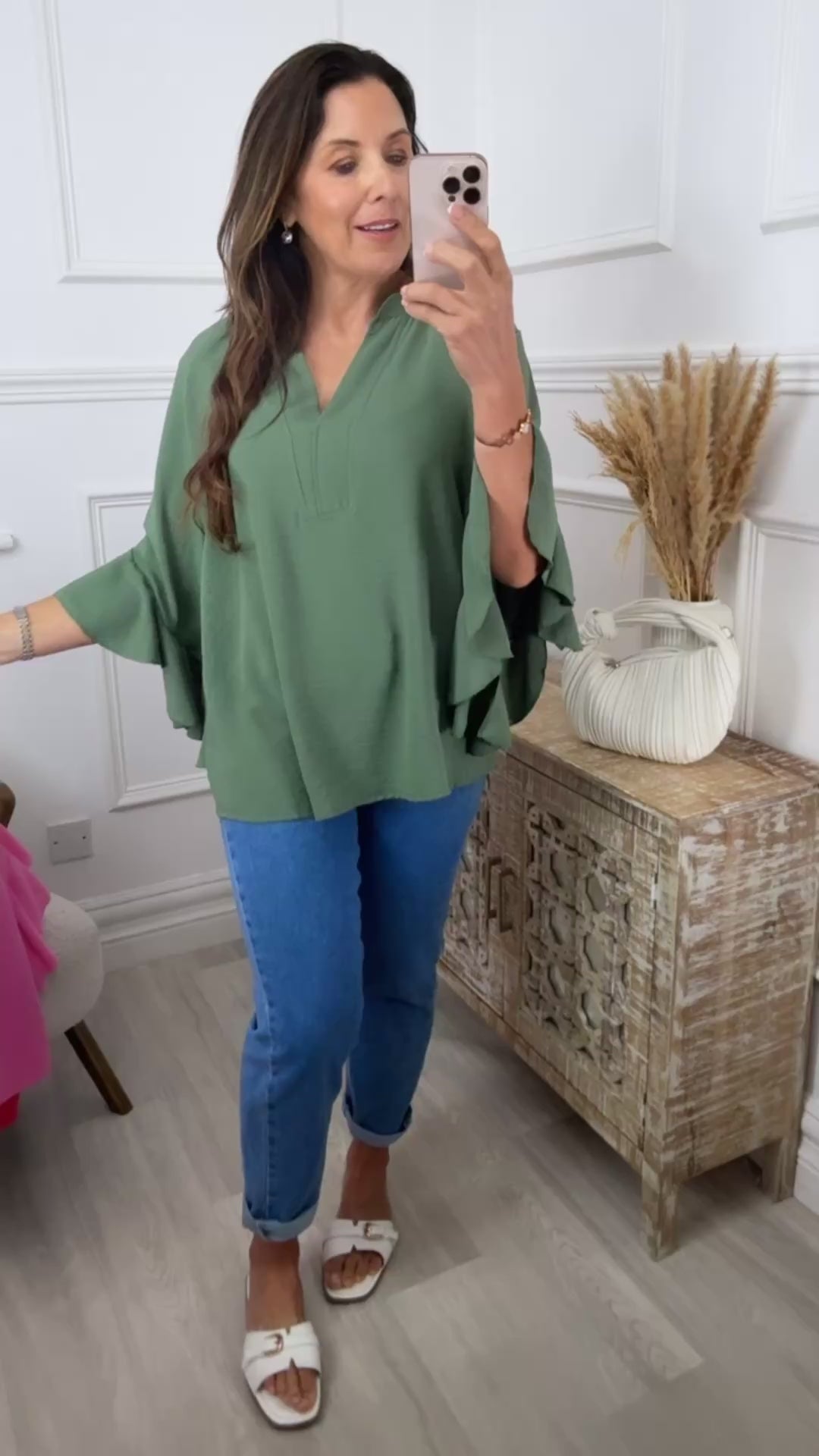 Ayda Khaki Ruffle Sleeve Top