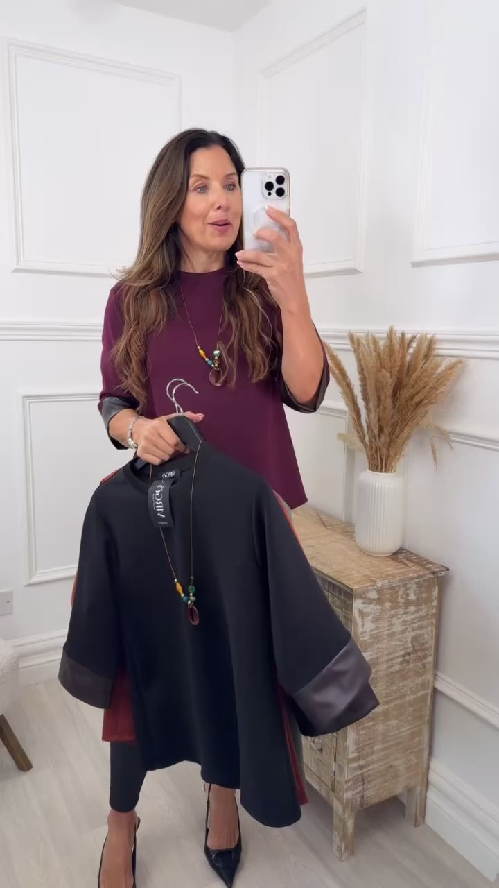 Lillian Wine Pleather Cuff Top with Necklace
