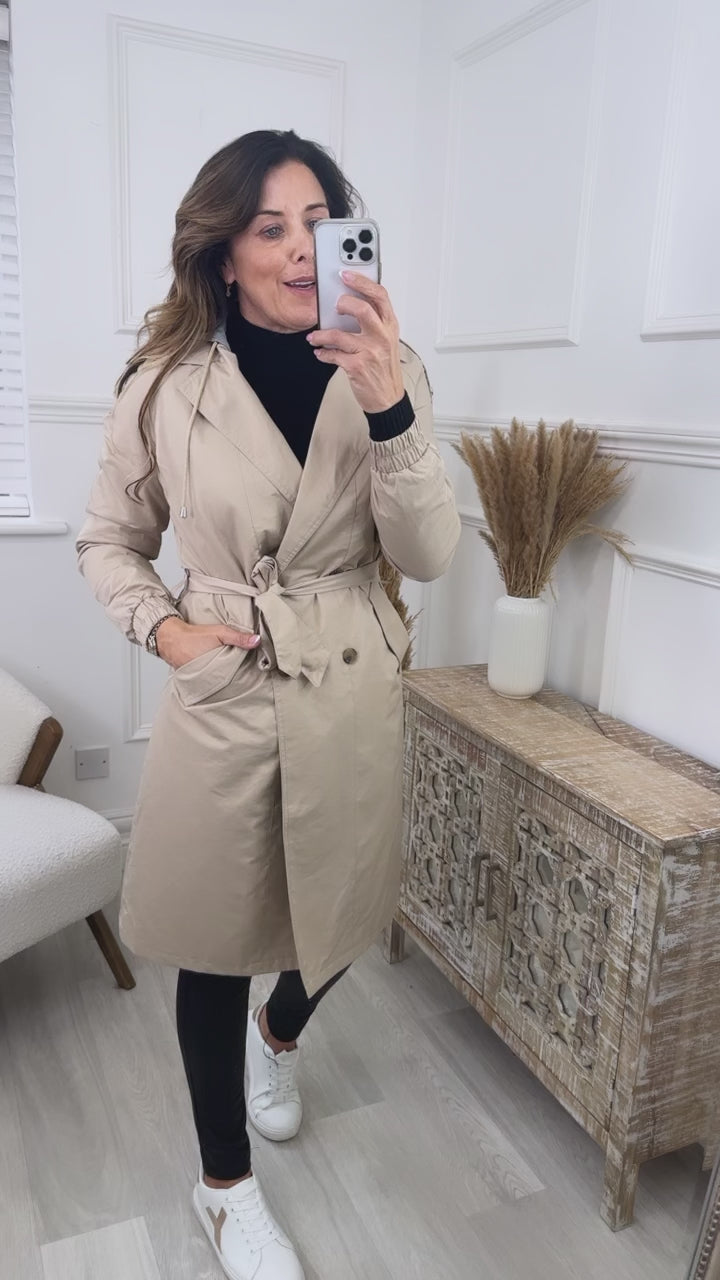 Rosalie Beige Hooded Trench Coat