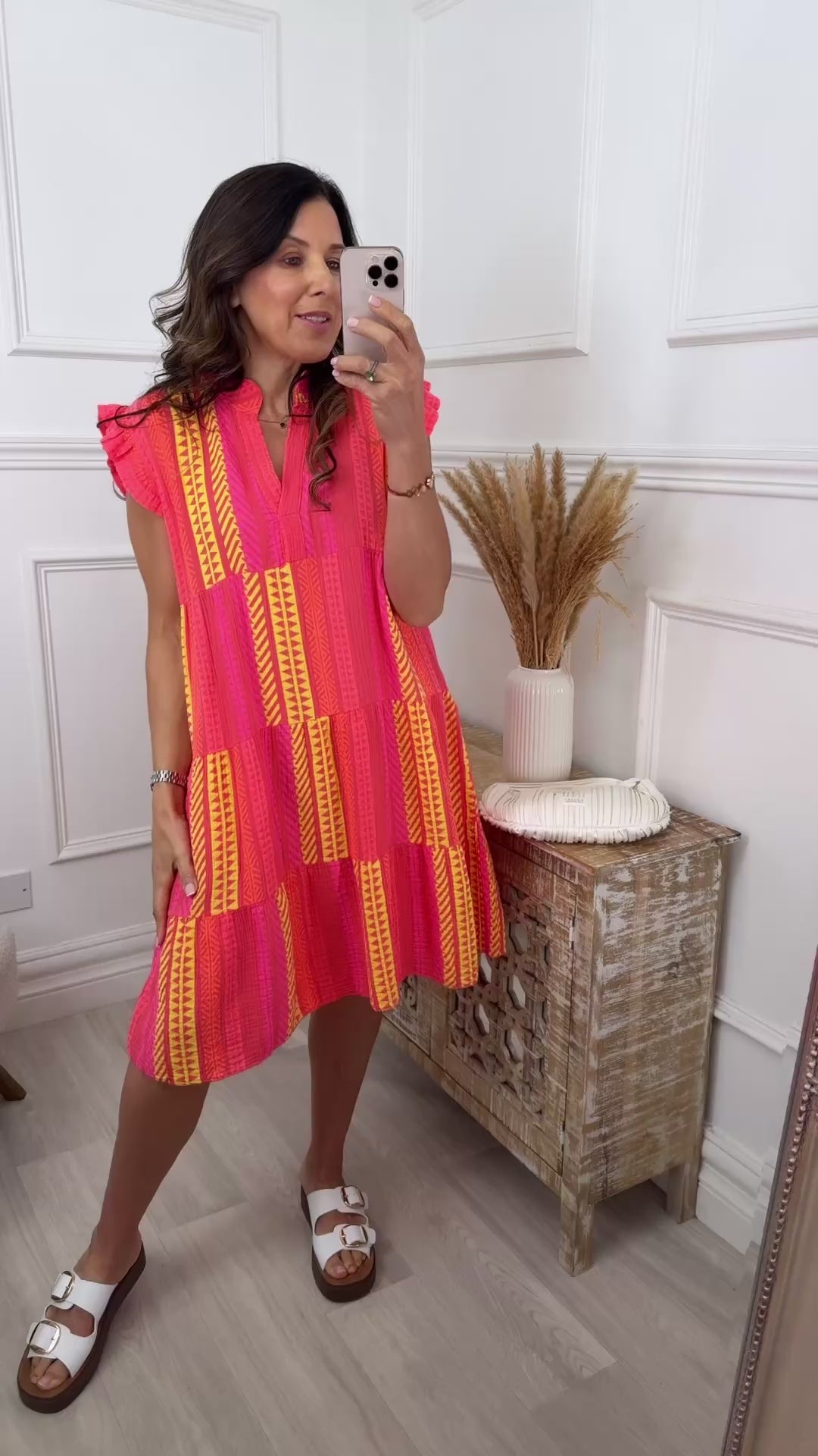 Maud Coral Smock Midi Dress