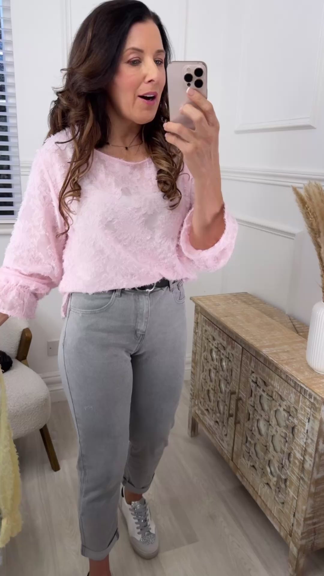 Stef Pink Floral Eyelash Texture Top