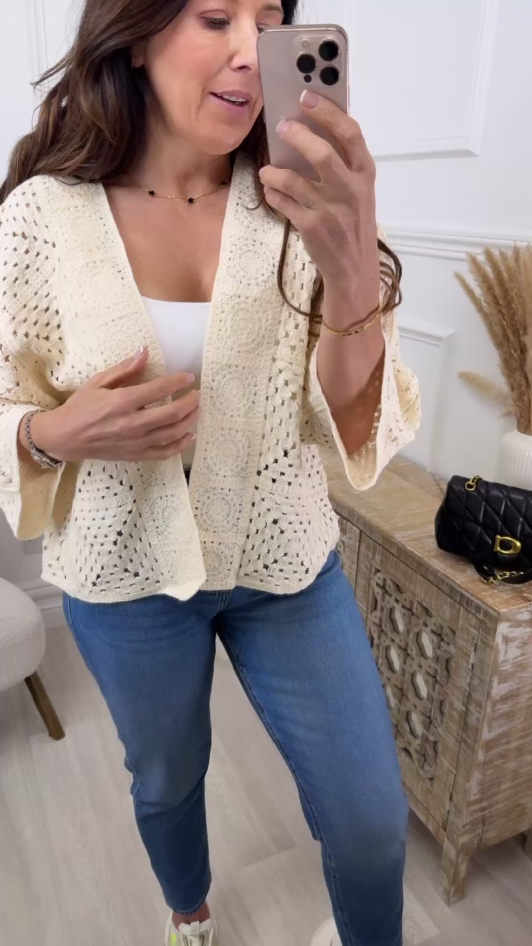 Vienna Beige Crochet Knit Cardigan