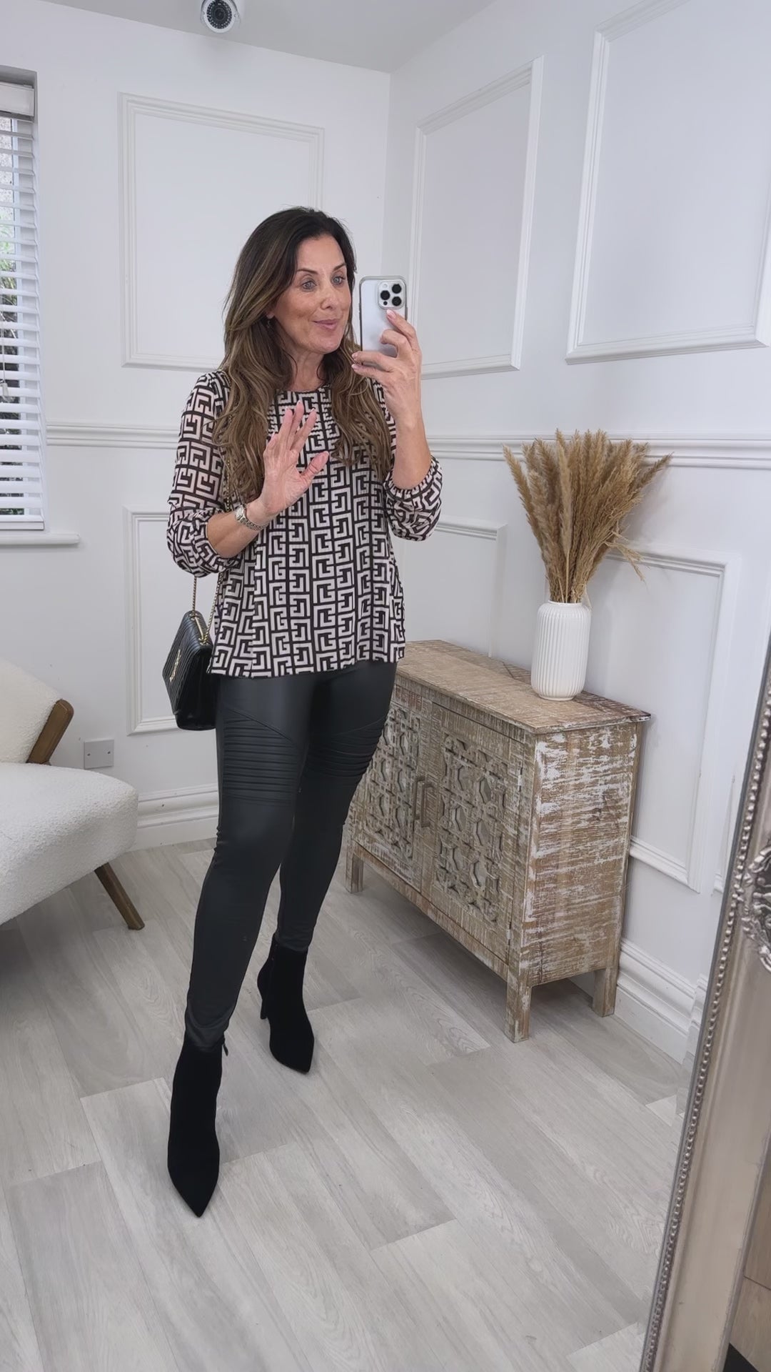 Pia Black Greek Scroll Blouse