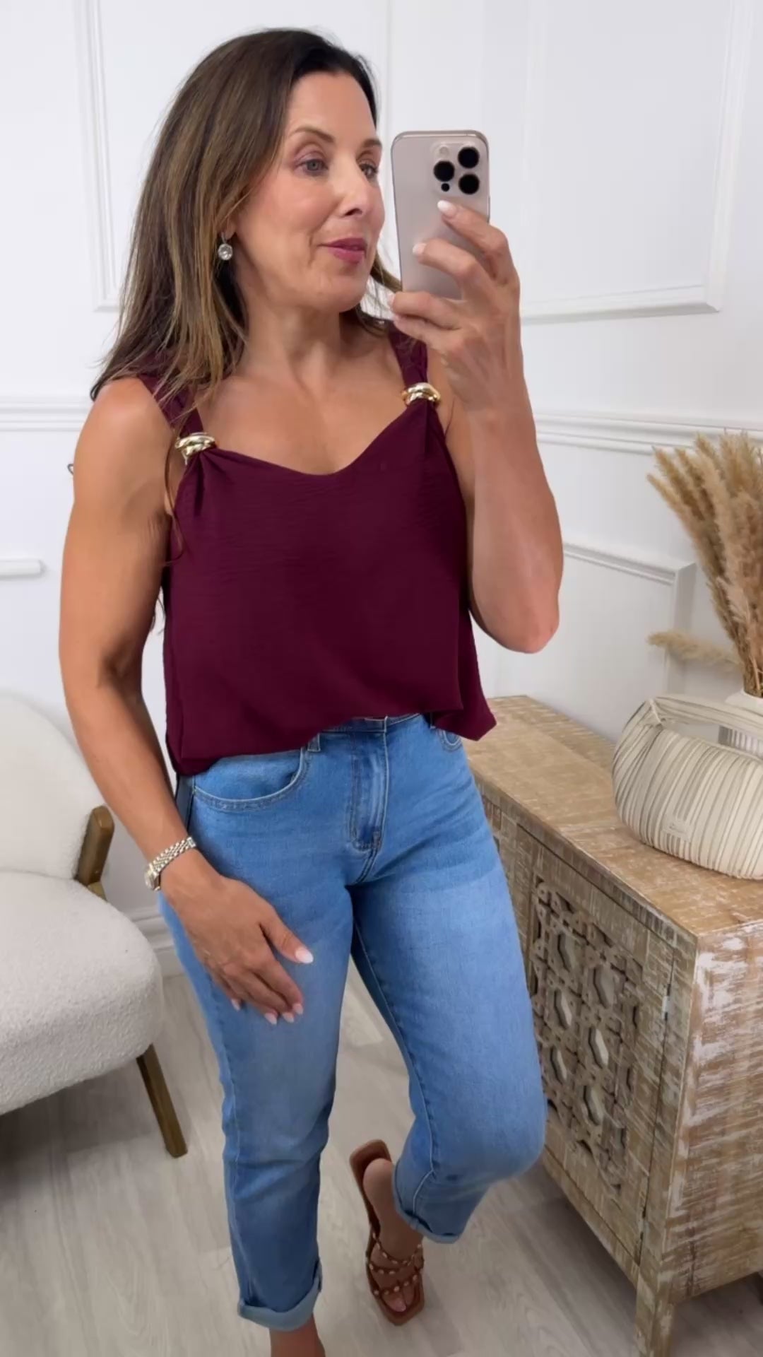 Sabine Wine Gold Clasp Cami