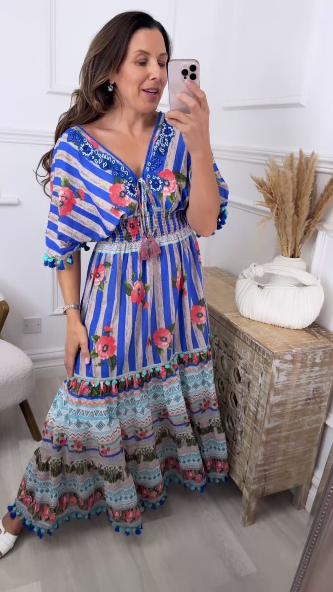 Lisa Blue V Neck Floral Maxi Dress
