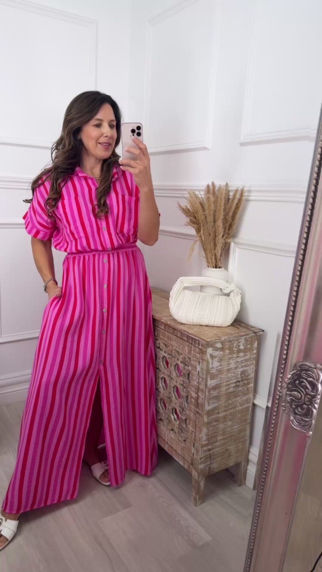Janice Pink Striped Skirt Set