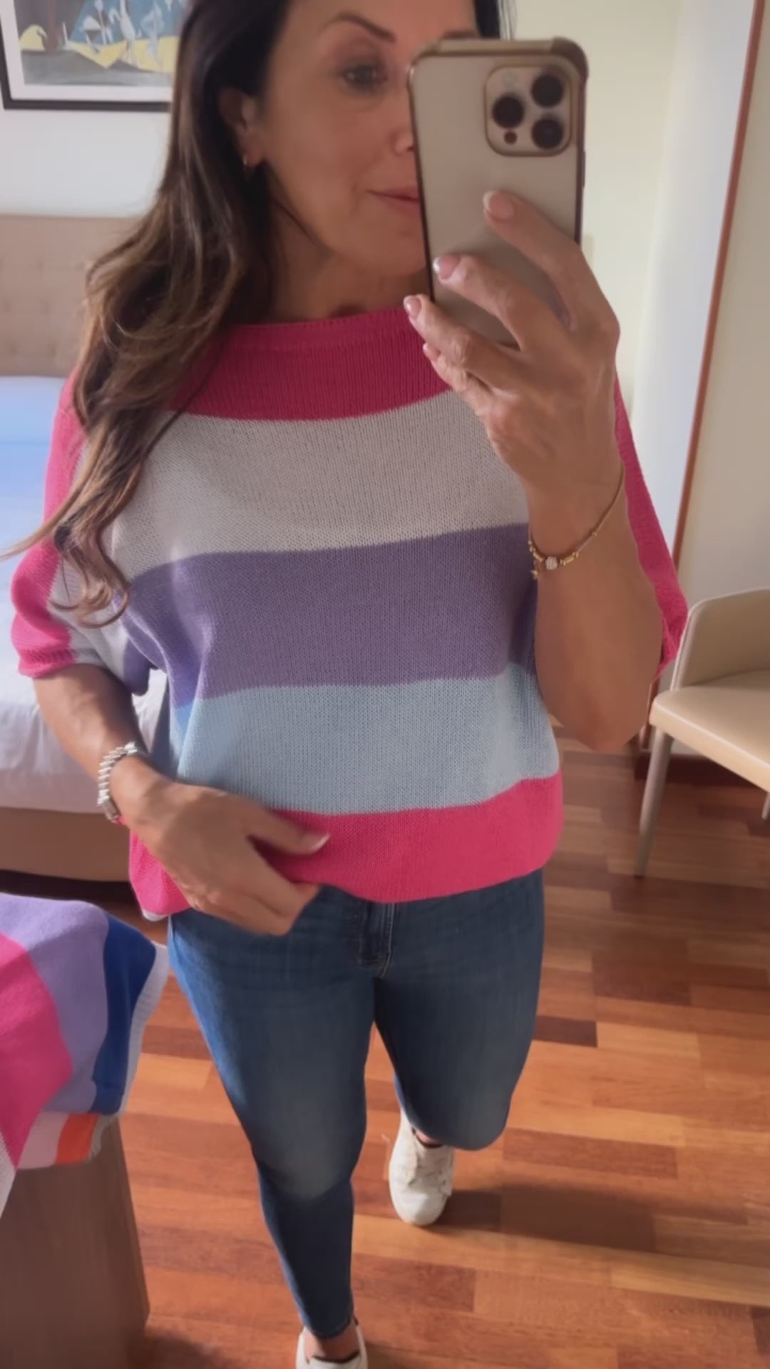 Glenis Fuchsia And White Stripe Sweater
