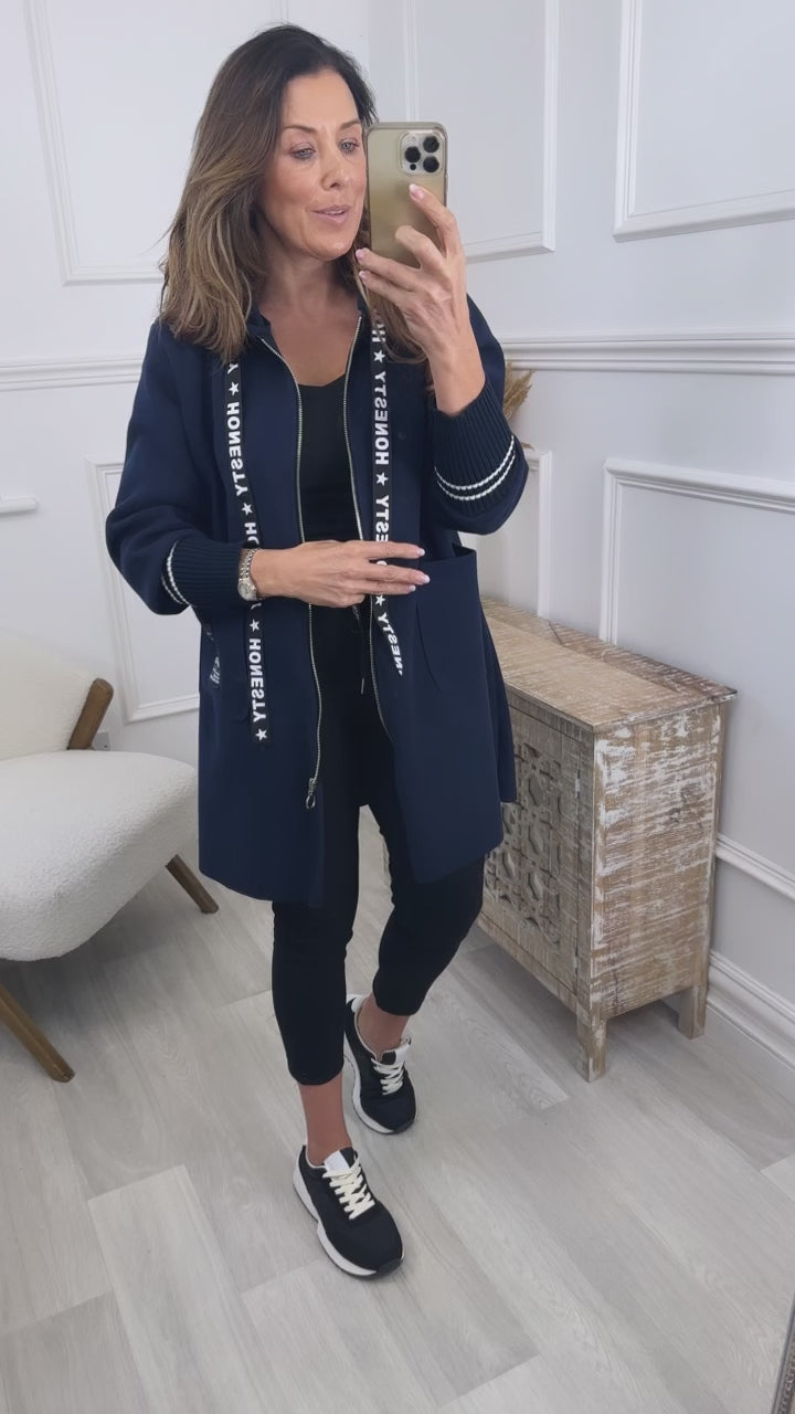 Enya Navy Hooded Duster Jacket