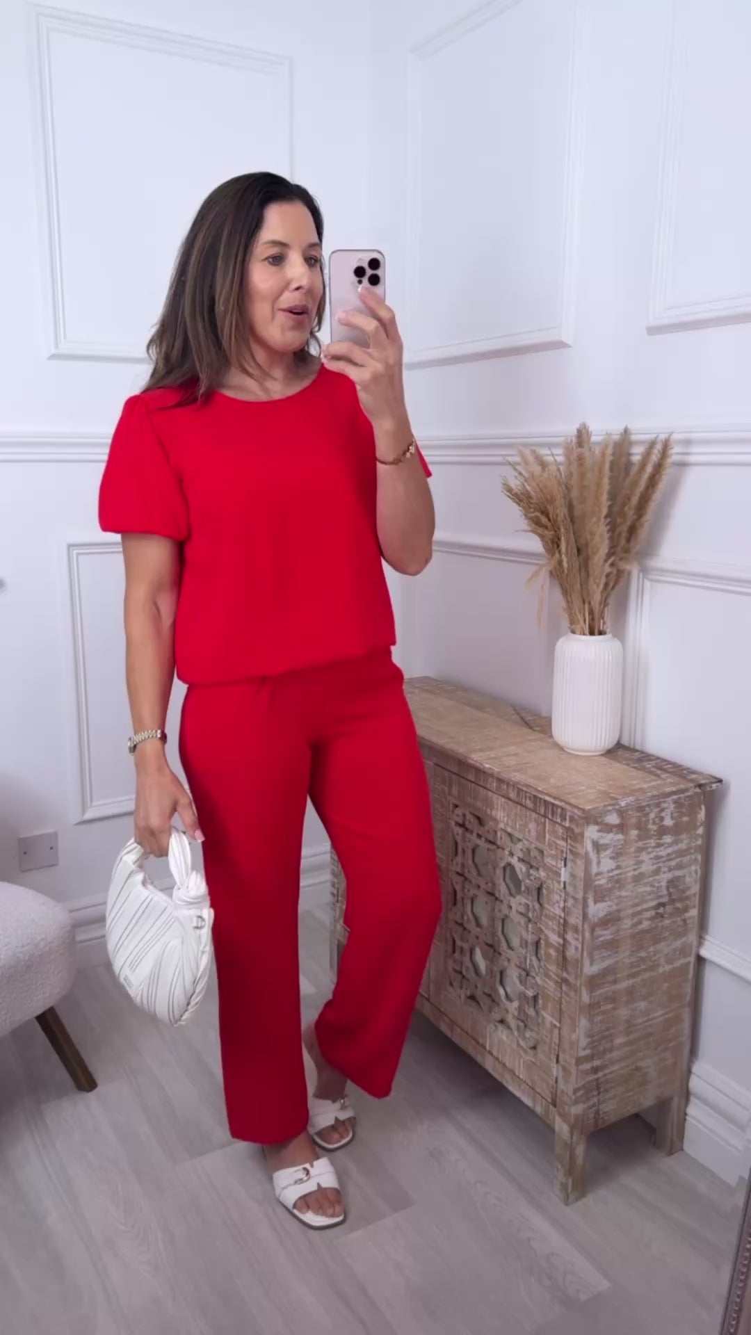 Alish Red Short Puff Sleeve Set