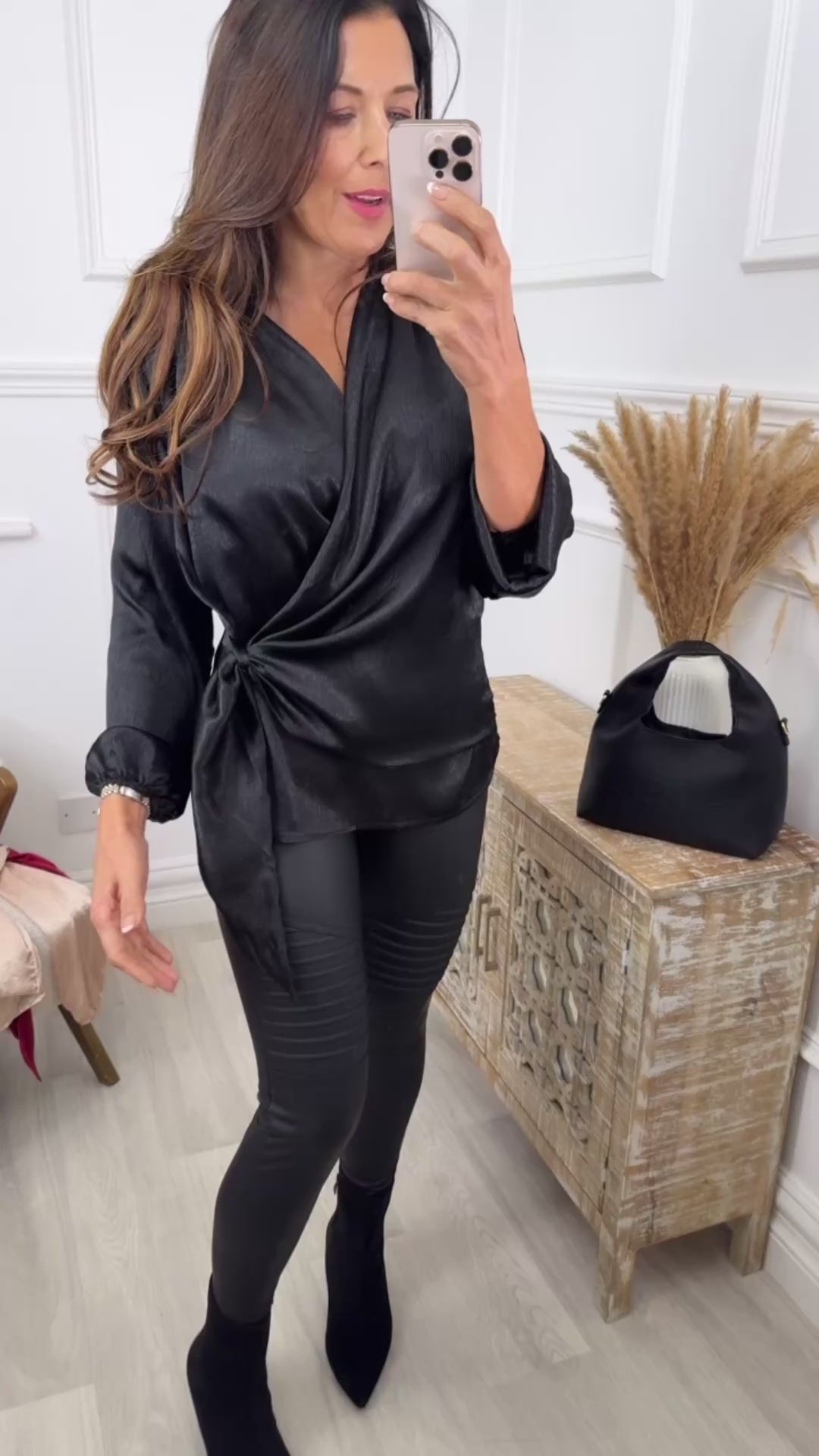 Bianca Black Side Tie Blouse