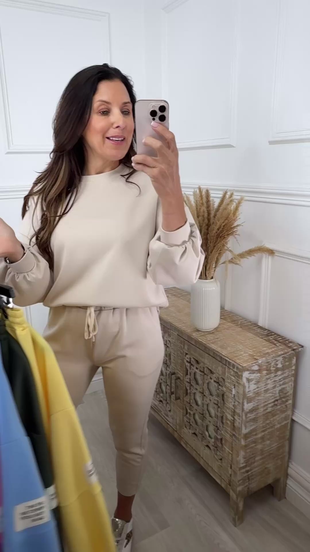 Liana Beige Dropped Sleeve Sweatshirt Set