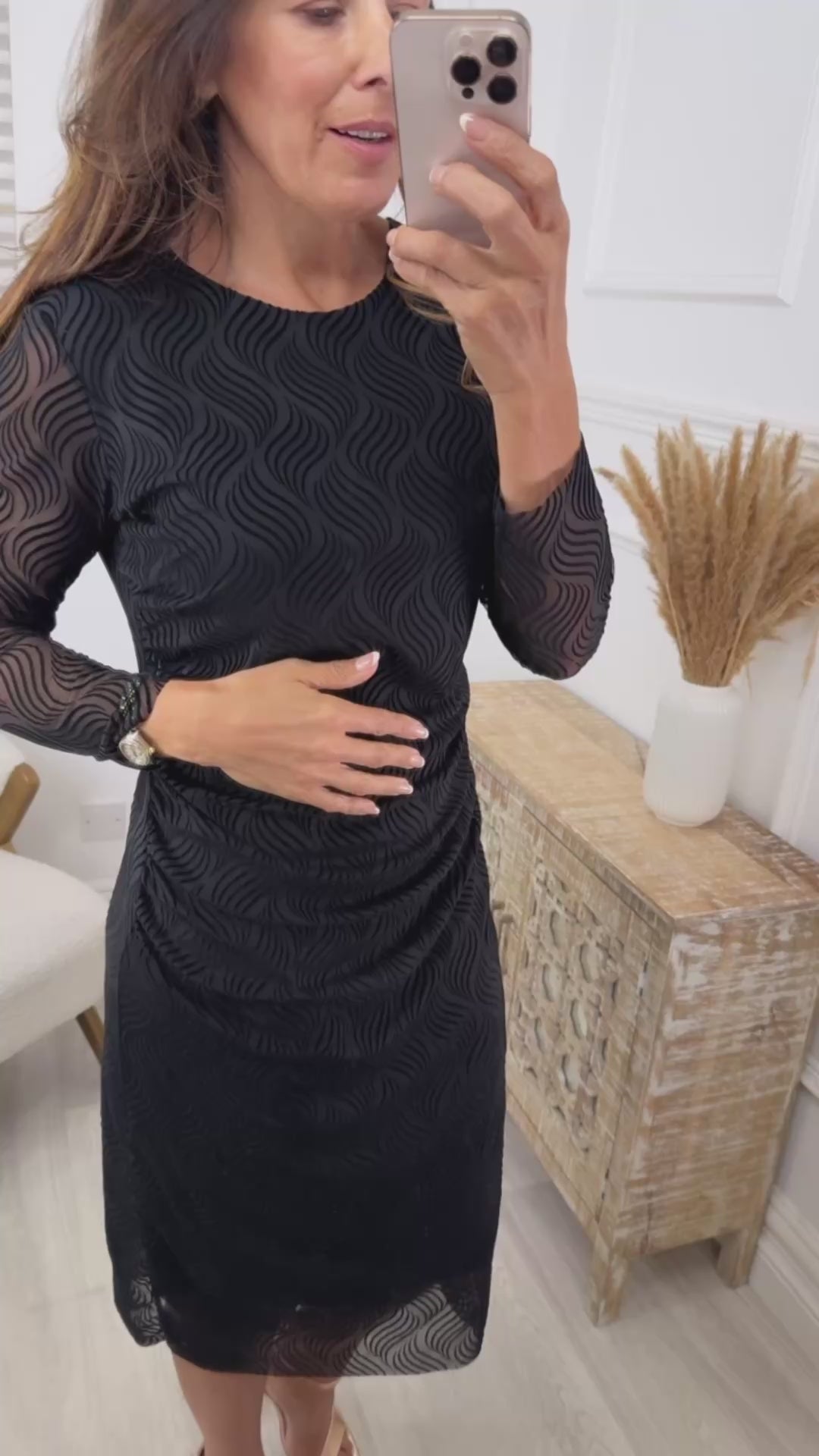 Nigela Black Ruched Mesh Bodycon Dress