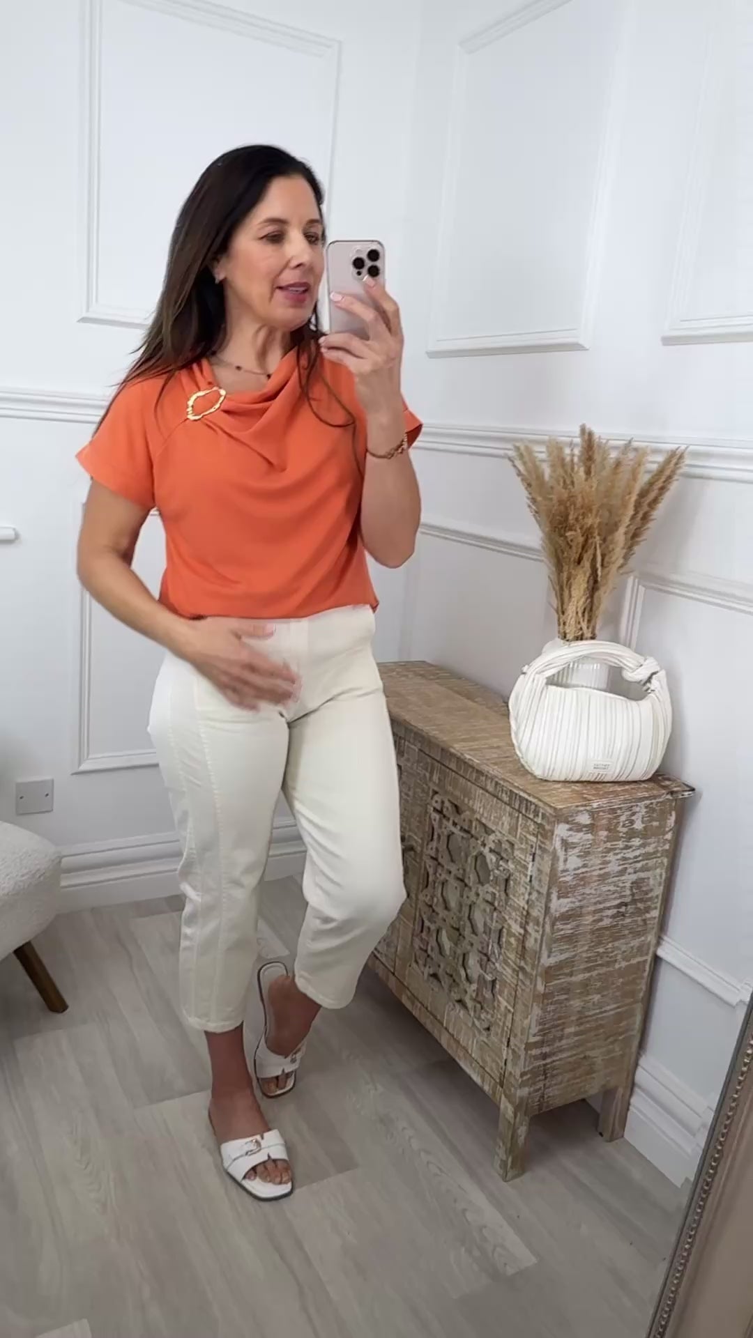 Hartley Orange Asymmetrical Neckline Top