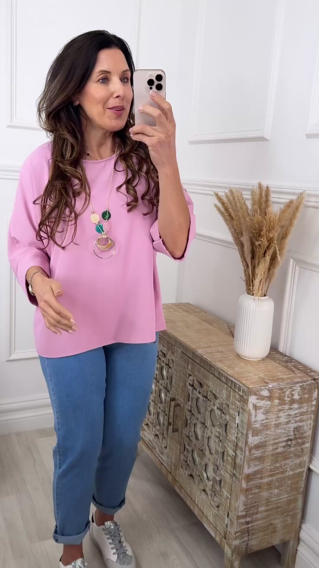 Brenna Dusty Pink Flowing Blouse With Necklace