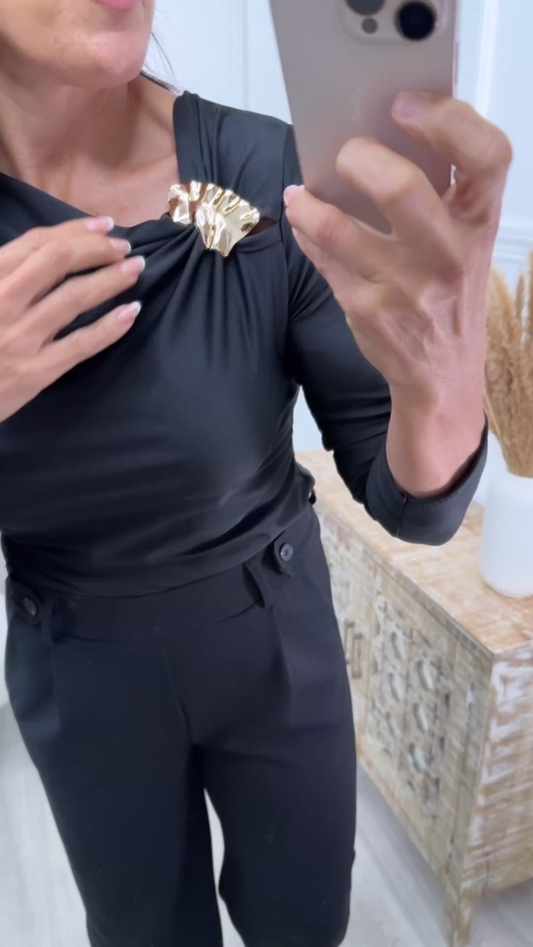 Astrid Black Asymmetrical Neckline Top