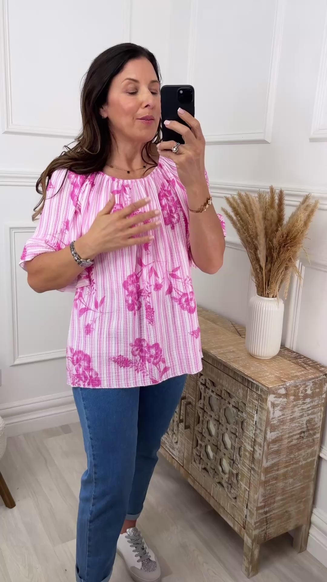 Violet Pink Floral Bardot Blouse