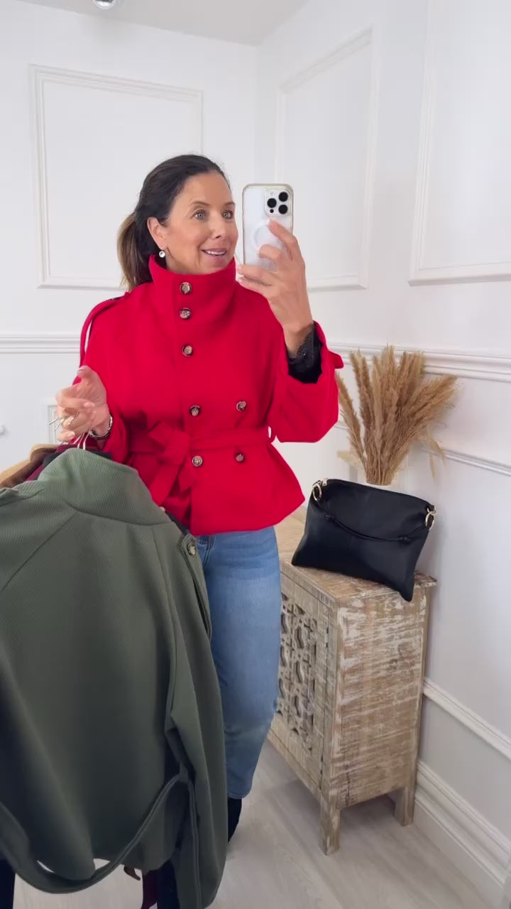 Roisin Red Jacket With  Buttons
