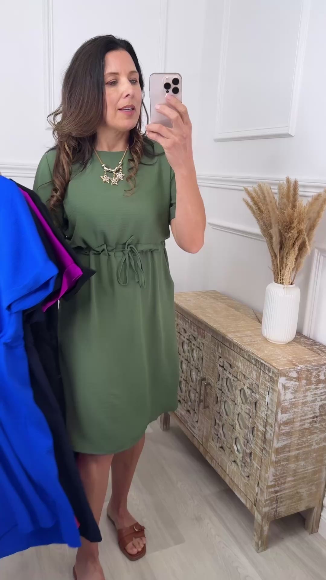 Jacqueline Khaki Drawstring Waist Dress