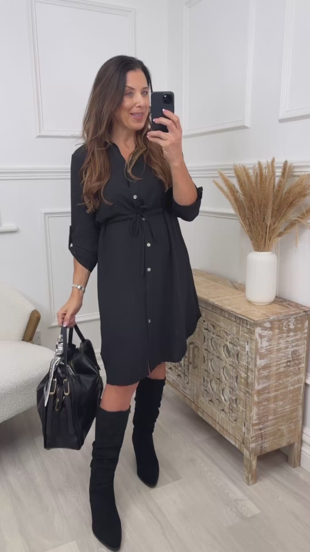 Shannen Black Drawstring Waist Dress