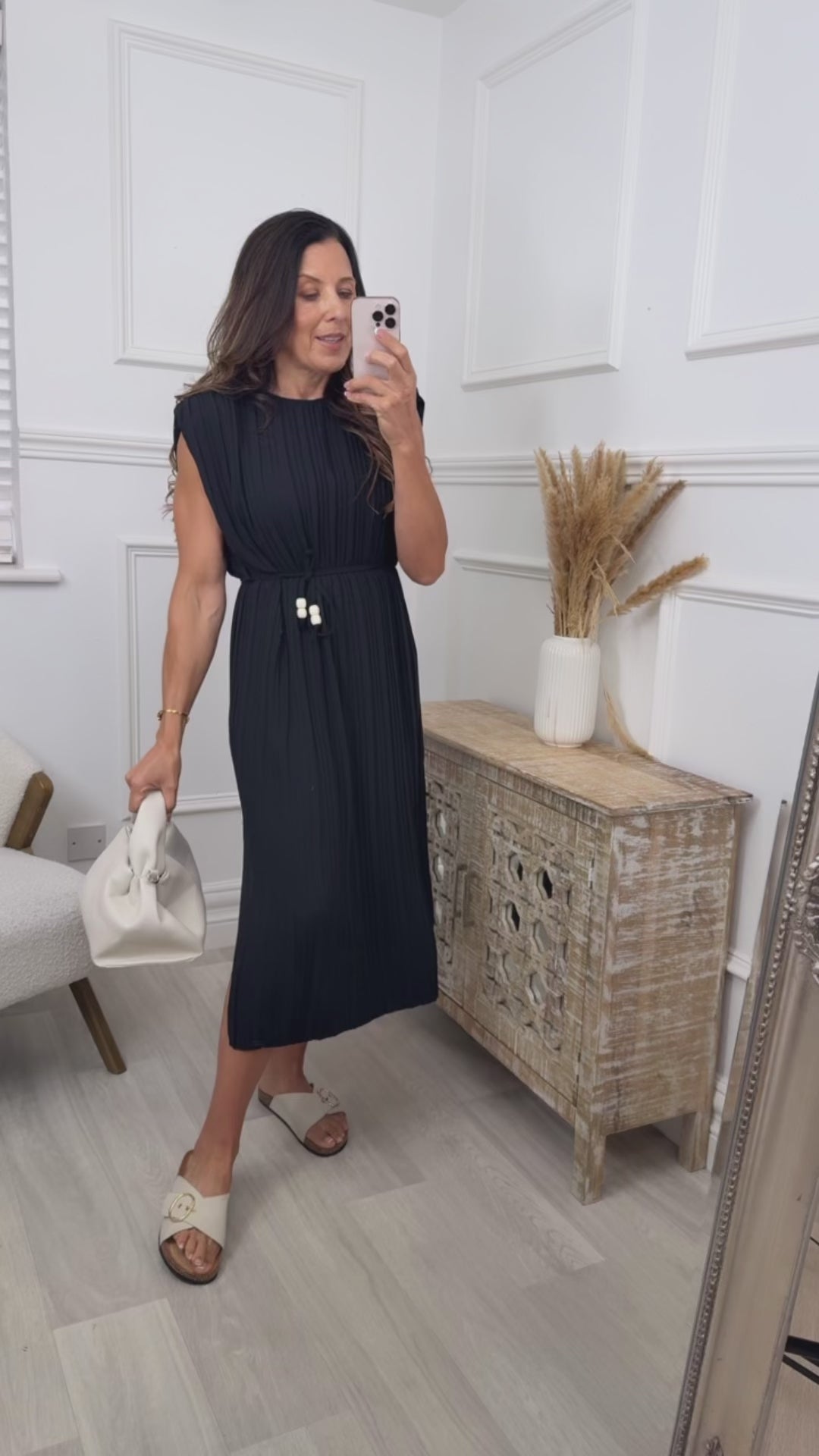 Shelly Black Pleated Midi Dress