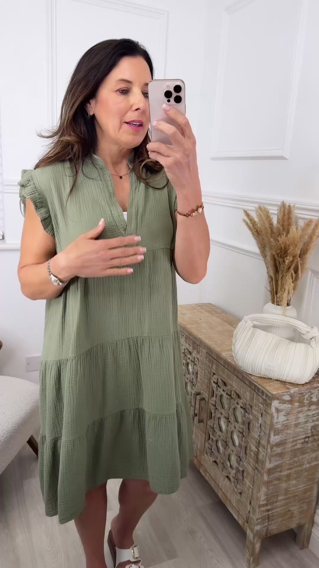 Lena Khaki Tiered Midi Dress