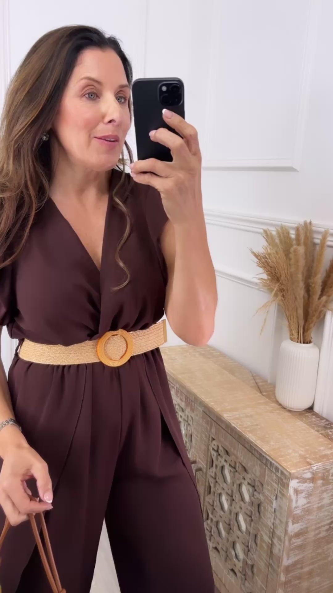 Athena Brown Frill Sleeve Belted Jumpsuit
