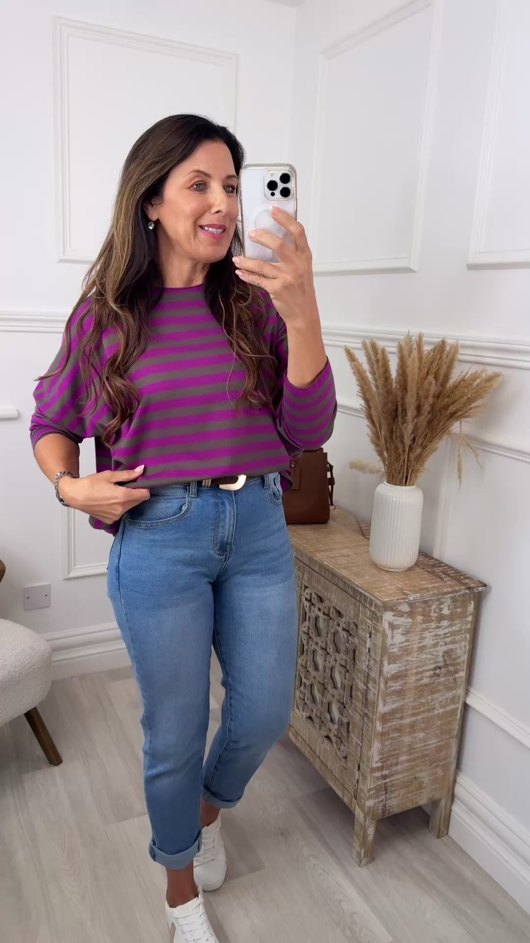 Viola Purple and Grey Striped Top