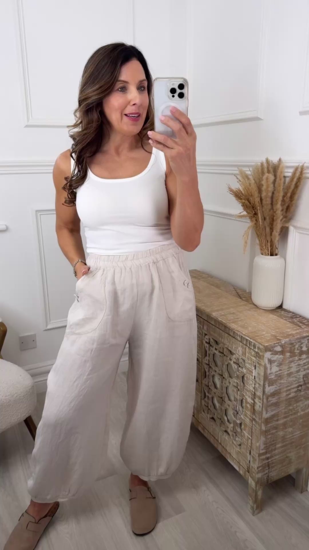 Petula Beige Harem Linen Trousers