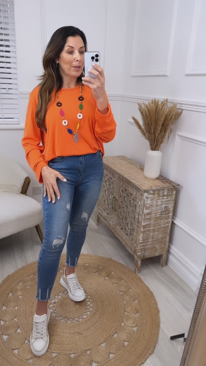 Debbie Orange Tunic Top With Necklace