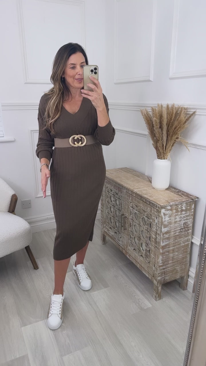 New Tessa Chestnut Brown Knitted Midi Dress