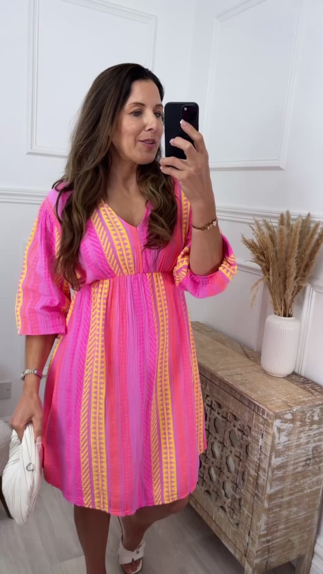 Lori Pink V Neck Dress