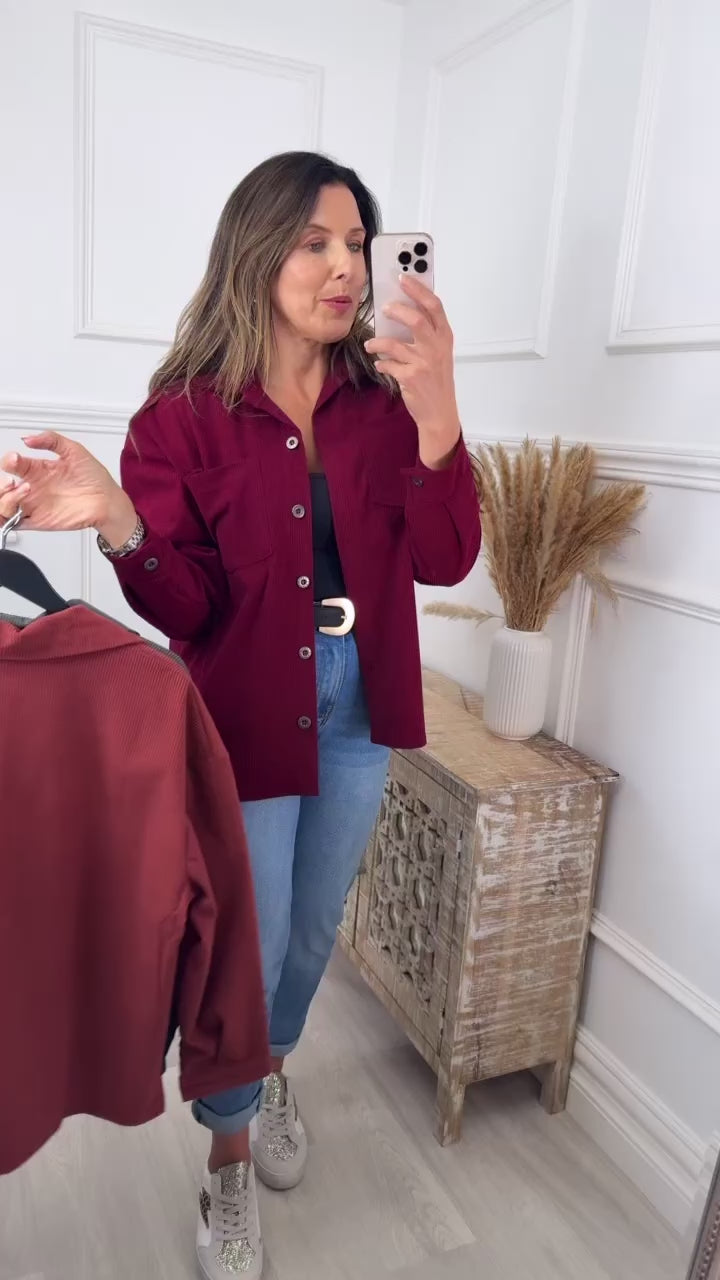 Scarlett Wine Cord Pocket Shirt