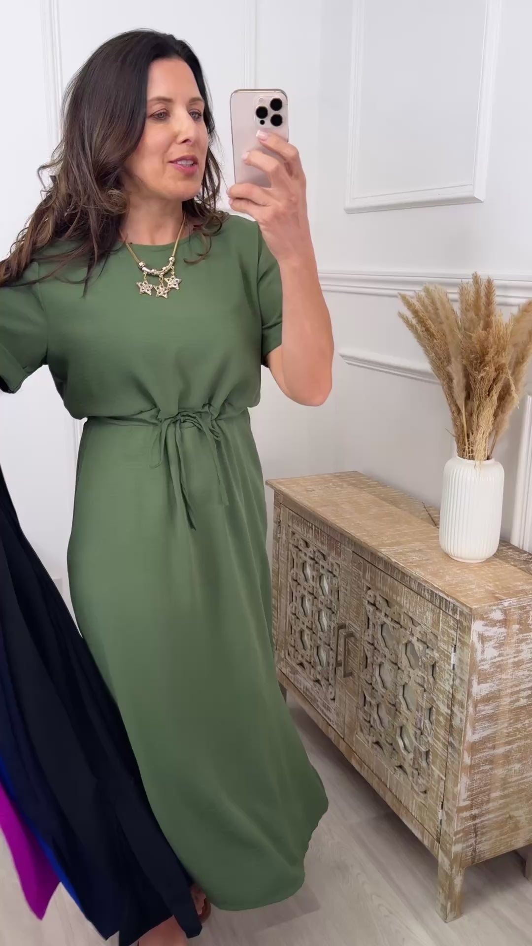 Indiana Khaki Drawstring Waist Maxi Dress