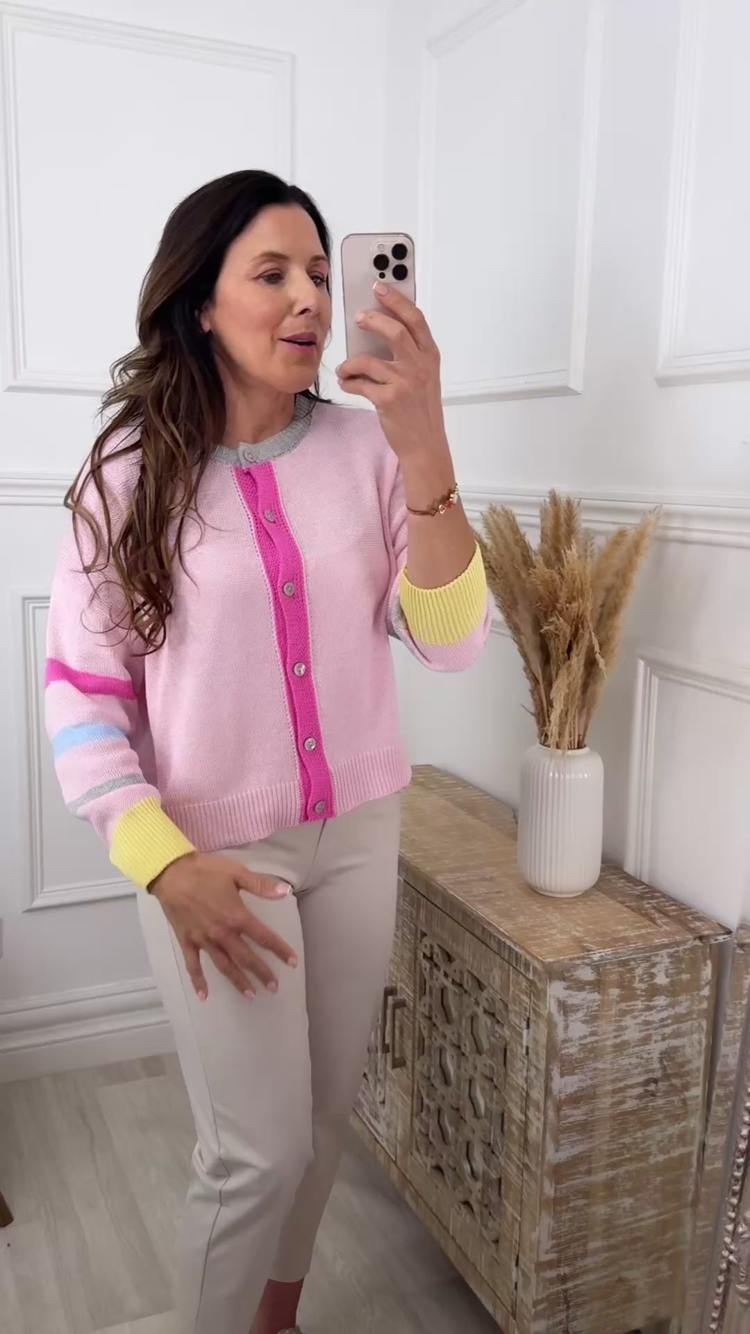 Amaris Pink Striped Sleeve Cardigan