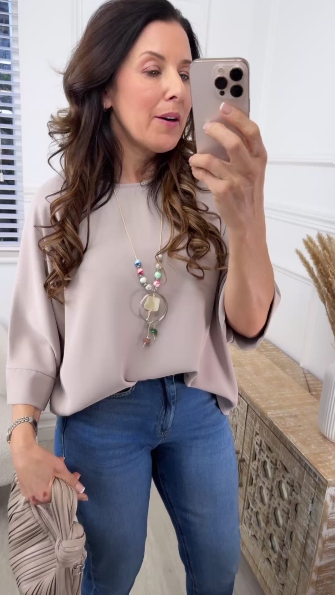 Brenna Mocha Flowing Blouse With Necklace