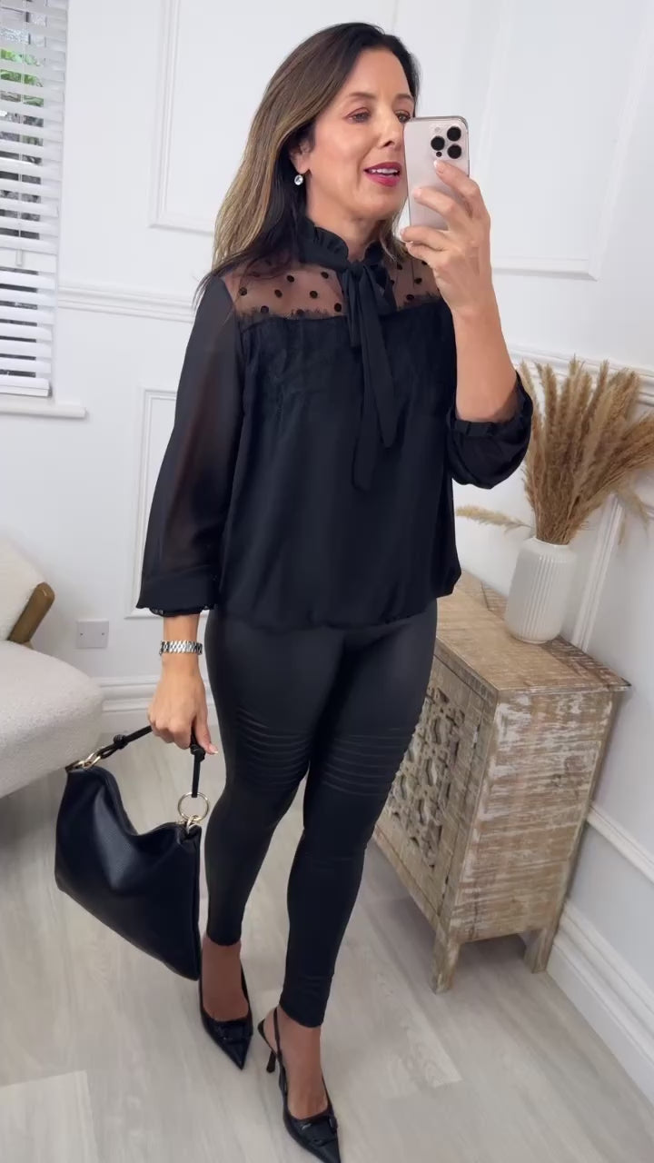 Pearla Black Tie Neck Blouse