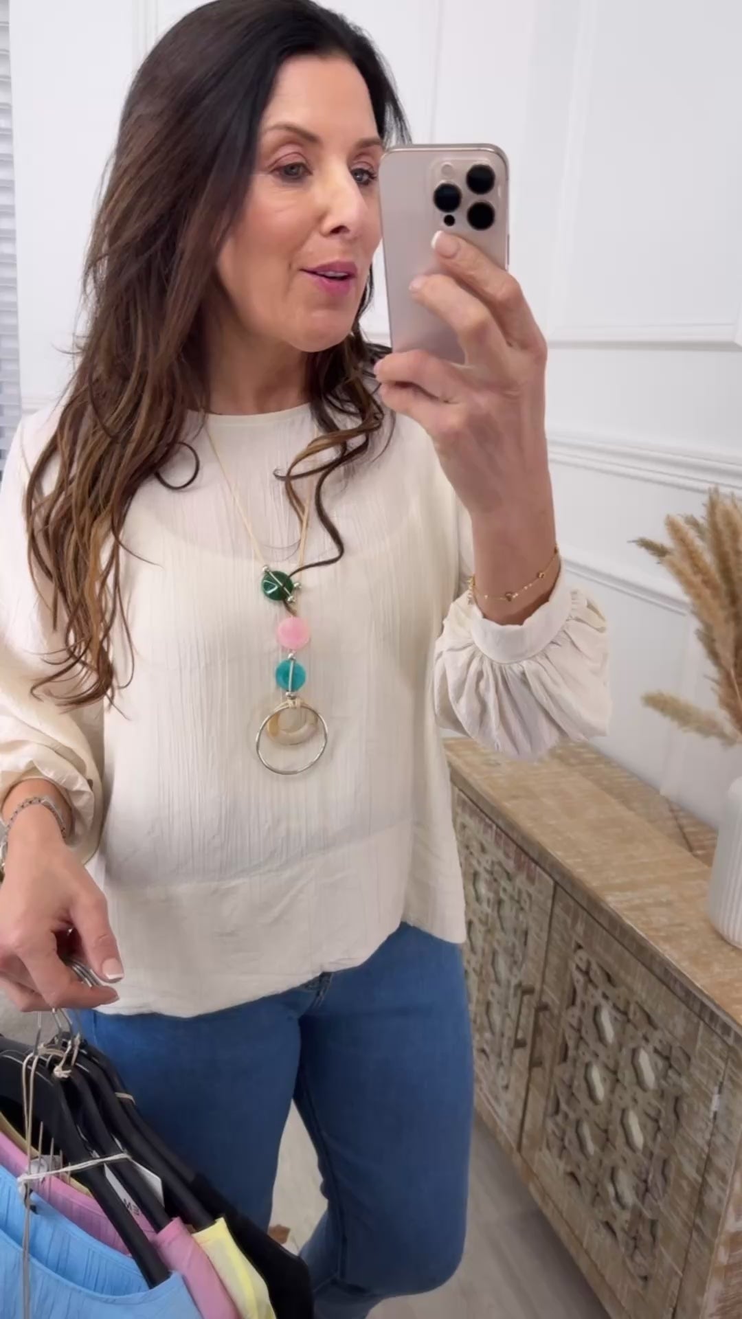 Rebel Cream Textured Blouse With Necklace