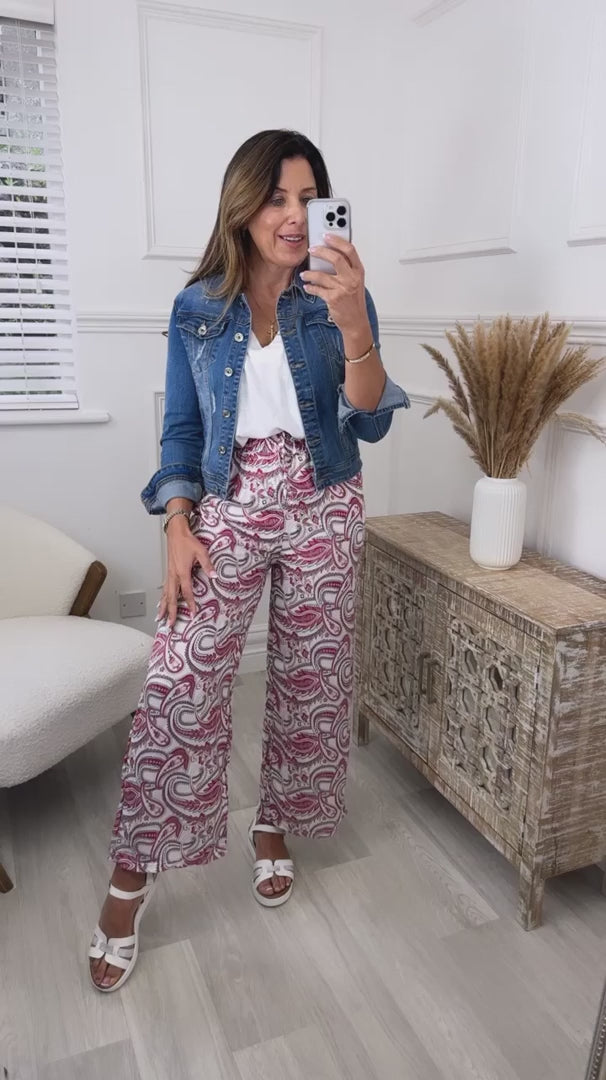 Sofia Red Paisley Print Trousers