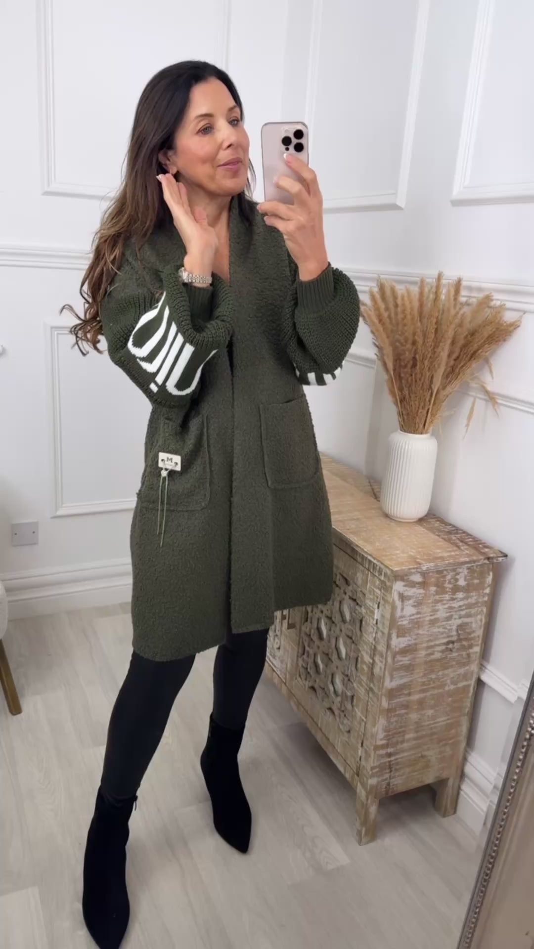 Ashley Khaki Knit Sleeve Coatigan