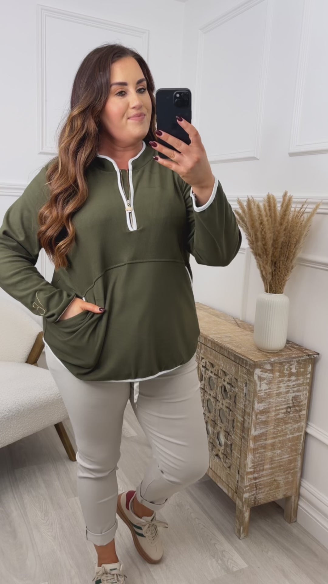 Angelina Khaki Half Zip VB Sweatshirt