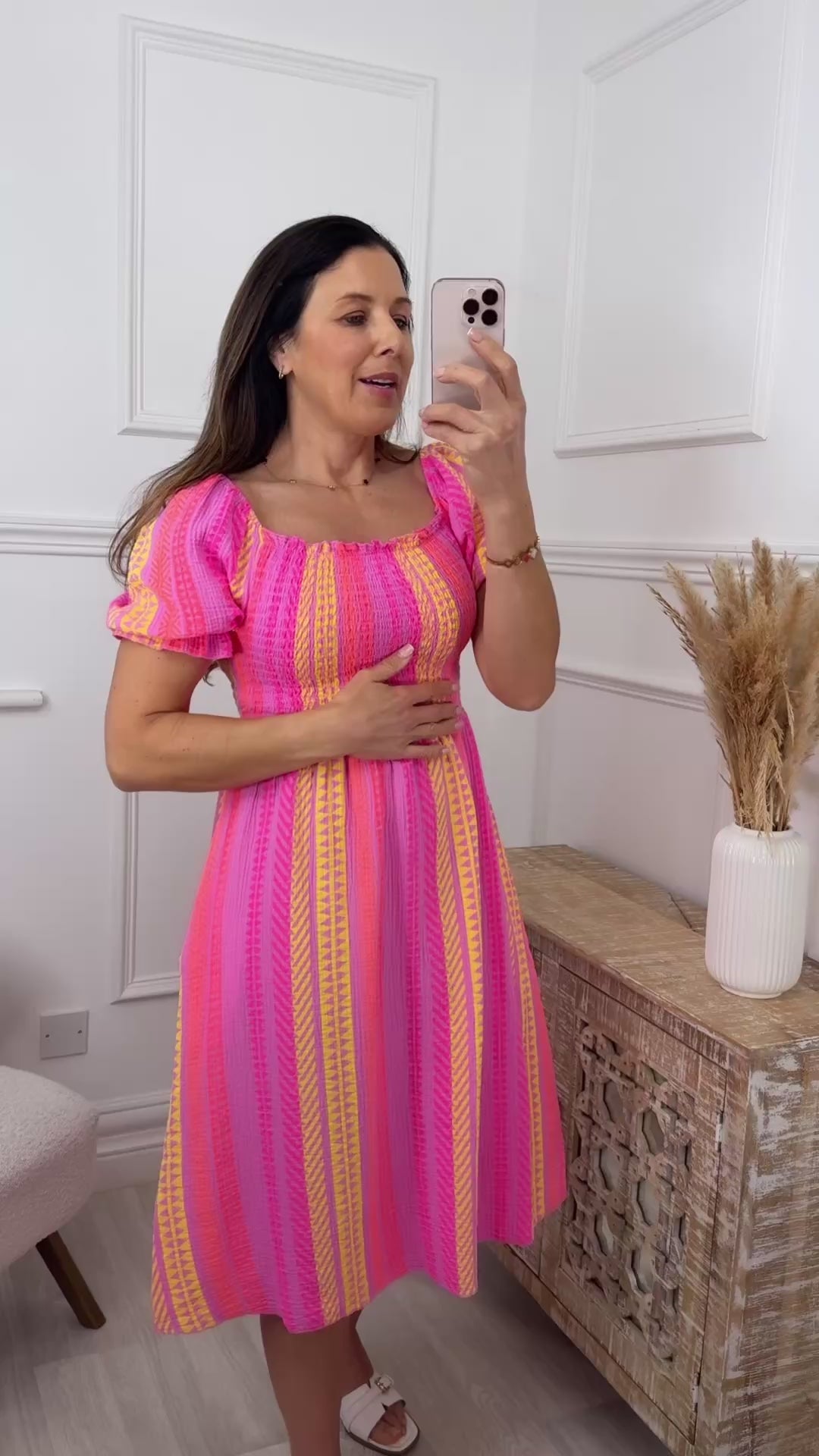 Maureen Pink Ikat Print Midi Dress