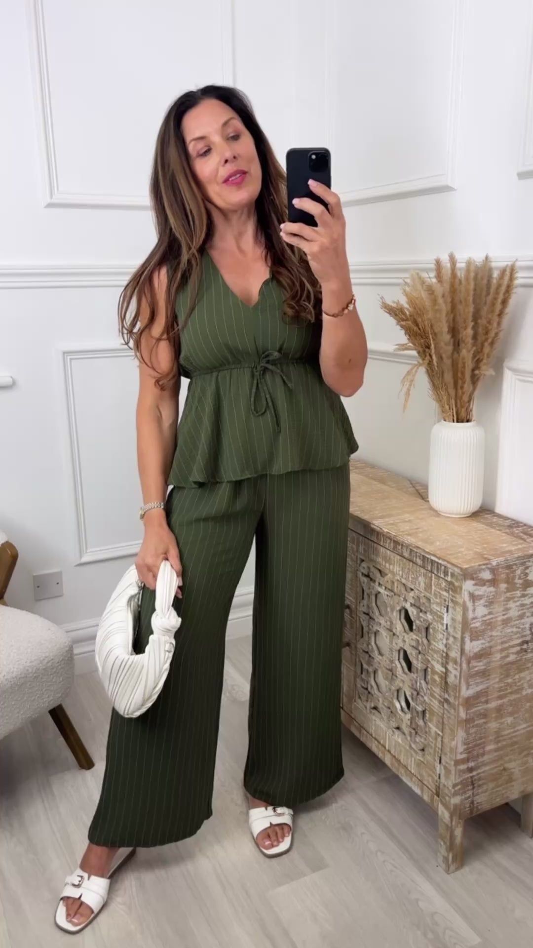 Catherine Khaki Striped Set