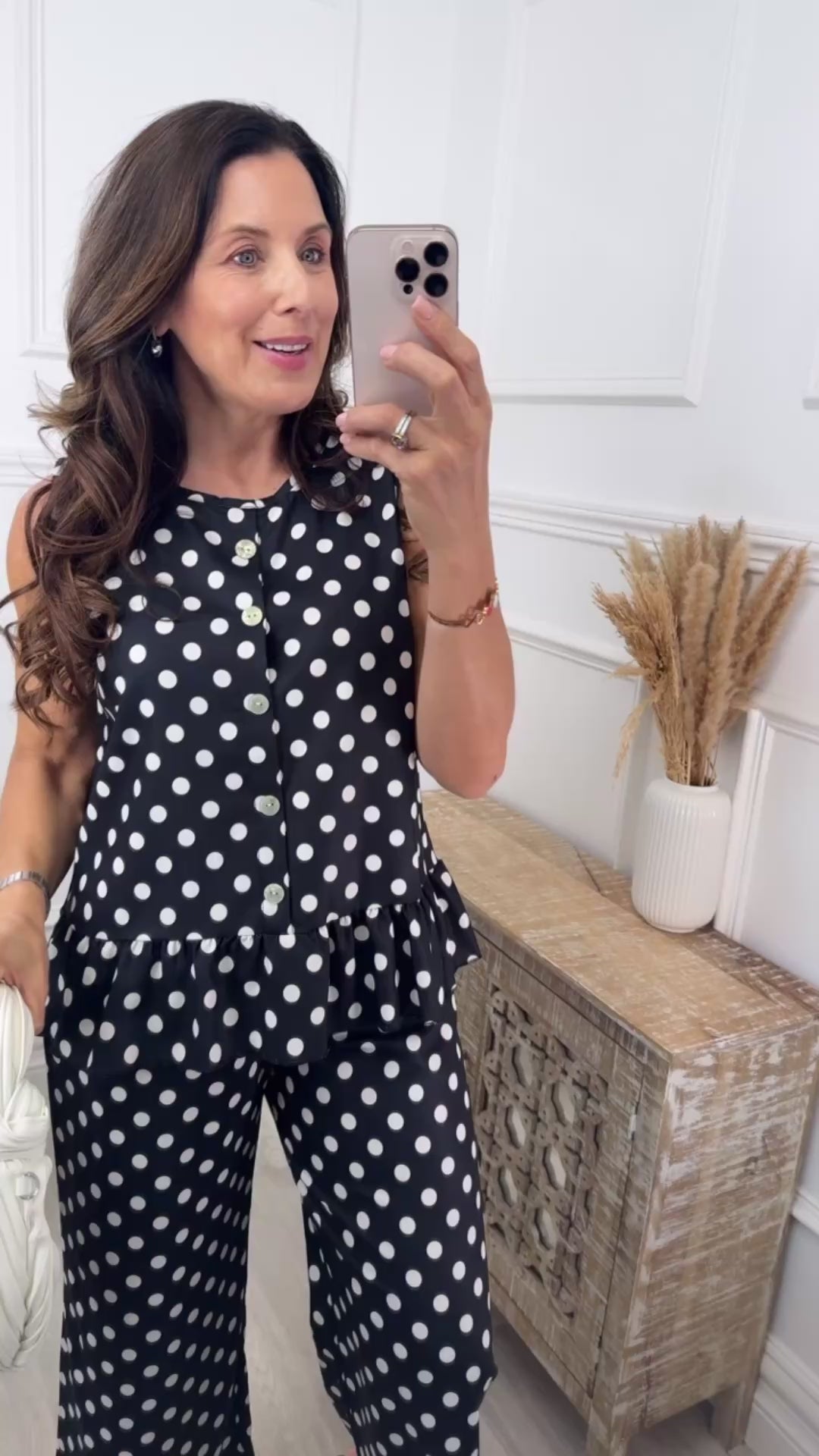 Olivia Black Polka Frill Hem Top Set